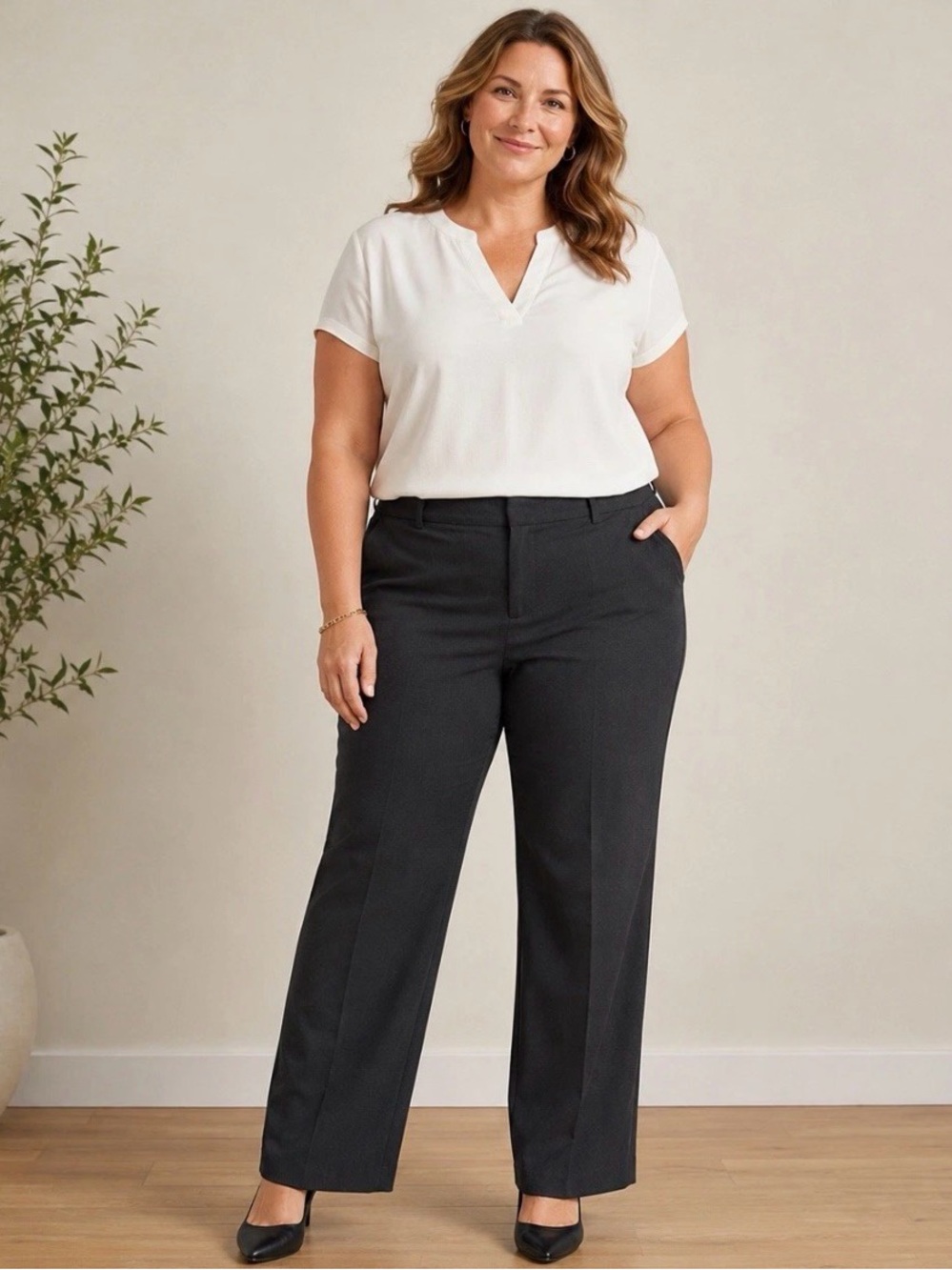 Basic Editions Woman 22 Gray blended stretch waist hook/zip closure Dress Pants